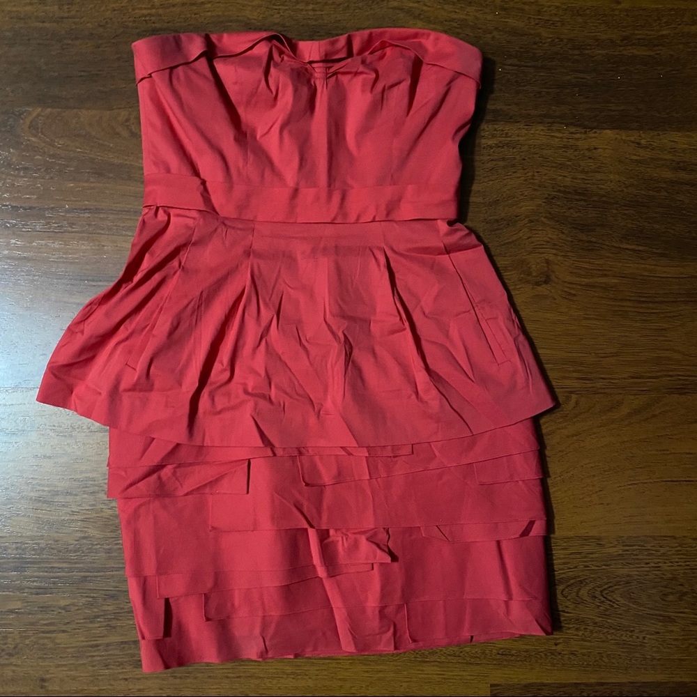 BCBGMaxazria Pink/Coral Sweetheart Peplum Dress